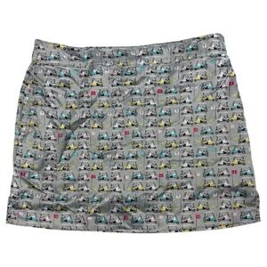 Izod Gray Mini Skort with Golf Cart Print size 16 side zip twee preppy resort